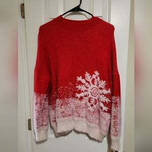 Festive Red and White Snowflake Turtleneck Sweater